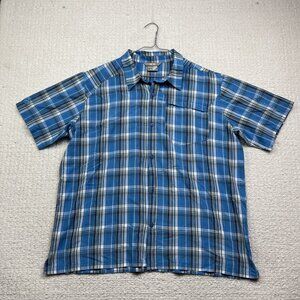 Salomon Shirt Mens XL Blue Checkered Pocket Short Sleeve Lightweight Hiking